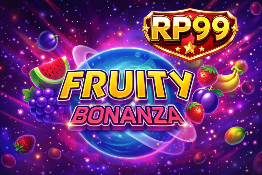 Tampilan FRUITY BONANZA di RP99 dengan warna buah cerah dan suasana permainan yang ringan dan nyaman